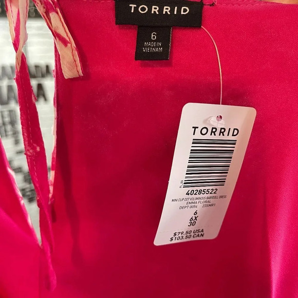 Torrid Plus 6X Pink Floral V-Neck Pockets Below Knee 3/4 Sleeve Babydoll Dress - Picture 6 of 6